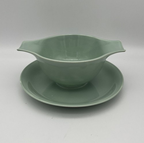 Vintage Homer Laughlin Jubilee Celadon Green Gravy /Sauce Boat w/Under Tray HLC - Picture 4 of 10