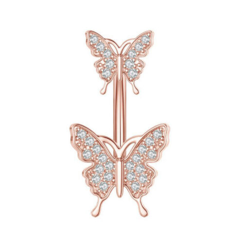 Stainless Steel Rhinestone Butterfly Belly Button Rings Piercing Bar Navel Body - Picture 15 of 29