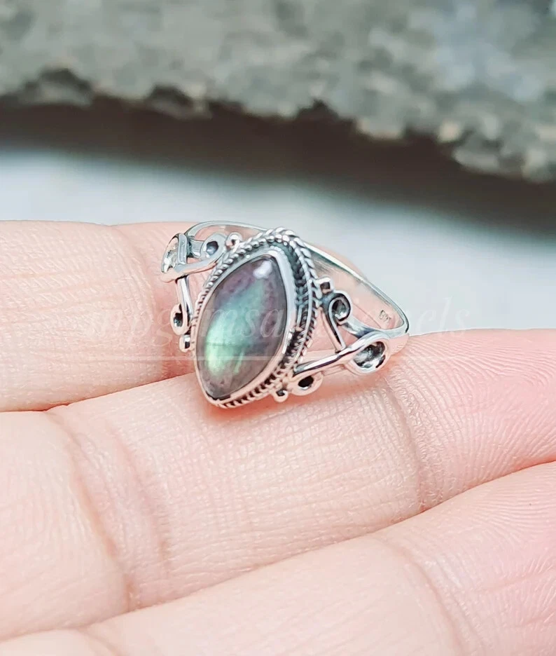 Кольцо из стерлингового серебра 925 пробы с натуральным лабрадоритом ручная работа все размеры - Изображение 4 из 4