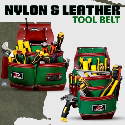 Ap-Leather Pro-29 Premium Oil Tanned Leather Tool Belt, Full Size Green/ Maroon - Picture 4 of 8