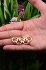 Olympic Necklace 14K Yellow Gold Plated Silver Olympic Sports Pendant