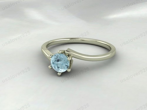 Aquamarine Round Gemstone Handmade 925 Sterling Silver Women Solitaire Ring - Picture 13 of 24