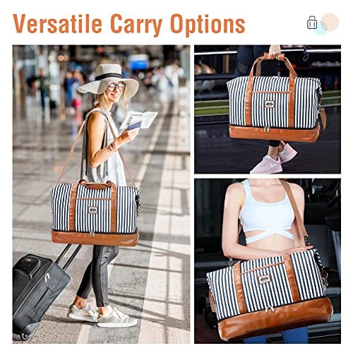 Travel Duffle Bag, Weekender Bags for Women Carry On Travel 50L A-Blue Striprd - Picture 7 of 7