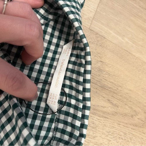 Zara Green Mixed Plaid Checkered Ruffle Detail Button Down Blouse XS - Picture 3 of 5