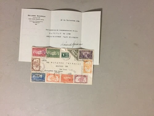 Costa Rica 1938 CHRISTMAS DAY cover with eleven stamps and content