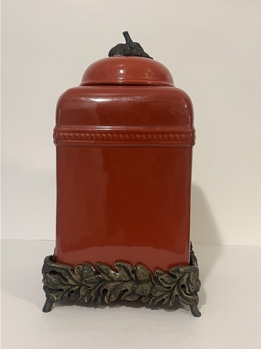 Belaverra Ghianda Paprika Bidone Ceramica Rosso con Supporto in Metallo