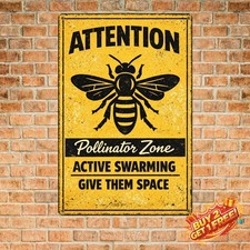 Beware of Bees Warning Tin Sign 8x12 Rustic Iron Farm Wall Art Plaque
