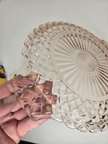 Vintage Waterford Pink Depression Glass Cake Plate with Handles 10.25" Diameter - Picture 19 of 20