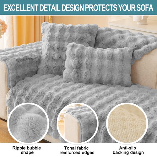 Faux Fur Couch Cover Plush Sofa Couch Cover Non Slip Sectional Sofa Slipcovers - Picture 1 of 7