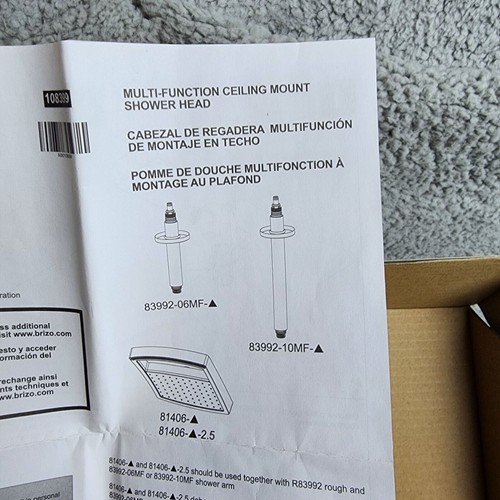 BRIZO 83992-06MF-NK Dual Waterway Ceiling Mount Shower Arm and Flange Open Box - Picture 4 of 6