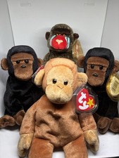 TY Monkey Beanie babies! 4 Rare vintage animals with tags!