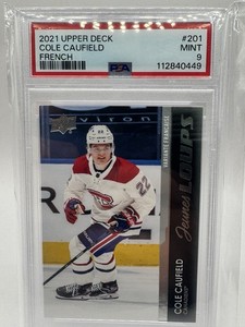 2021-22 Upper Deck Series 1 Hockey YOUNG GUNS 201 Cole Caufield - French - PSA 9