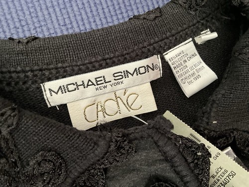NWT MICHAEL SIMON CACHE NEW YORK BLACK SWEATER WITH FRINGE & CROCHET DESIGN S - Picture 10 of 15