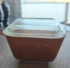 Pyrex Glass Refrigerator Dish w/Lid #501 4.25"X3.375" Brown 1.5 c-*Read*-Vintage