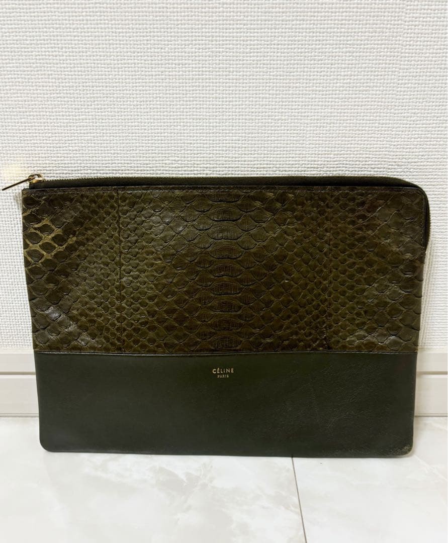 CELINE Clutch Bag Pouch Leather Python Brown From… - image 1