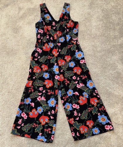 Ann Taylor Loft Floral Wide Leg Jumpsuit Black Multi Size 8