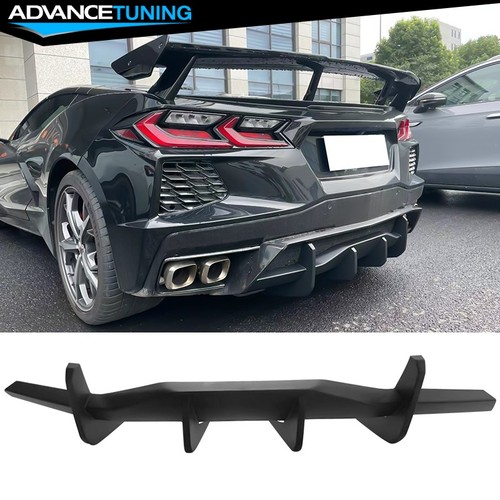 For 20-25 Chevrolet Corvette C8 Matte Black Rear Bumper Lip Diffuser W/ Fins ABS - Picture 1 of 3