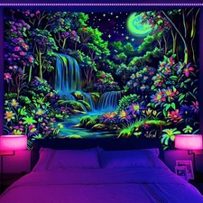 Blacklight UV Reactive Tapestry Trippy Neon Wall Hanging, Glow in Dark Art Decor
