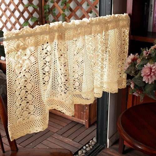 Boho Crochet Floral Encaje Cocina Ventana Cortinas Café Niveles con Borla Barra Bolsillo - Imagen 10 de 25