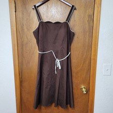 R&K Originals Brown Scalloped Neckline Sundress White Piping Size 18