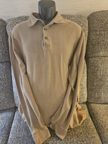 LL Bean 100% Cotton Men's Shirt Classic Brown Herringbone Long Sleeve Polo XLT - Picture 3 of 4