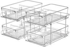 2 Set, 2 Tier Clear Organizer with Dividers for Cabinet, Shlef, Counter - Multiu