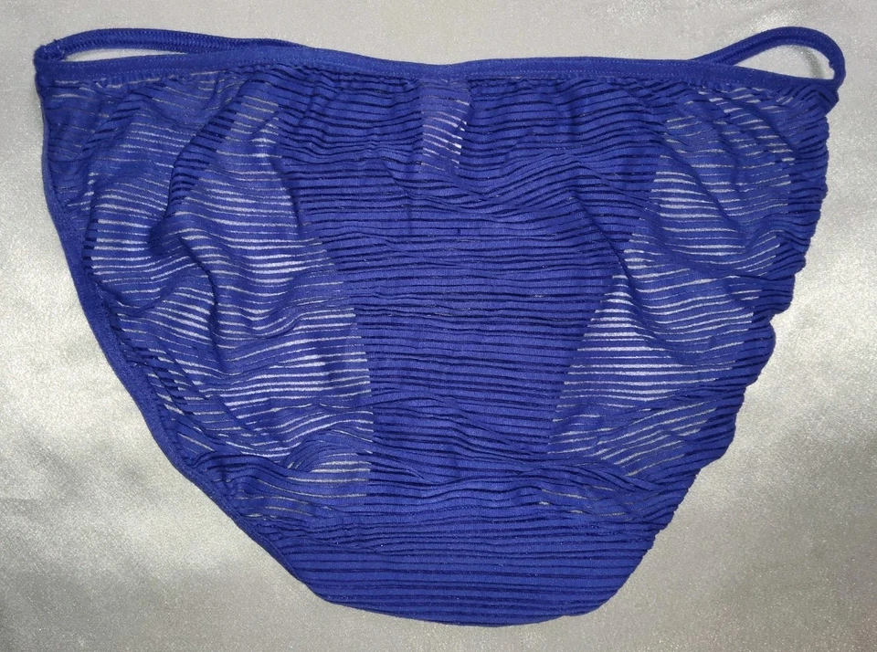 Винтажные трусики-бикини Victoria's Secret на струнах ребристый вид синие S 30-32 дюйма - Изображение 2 из 4
