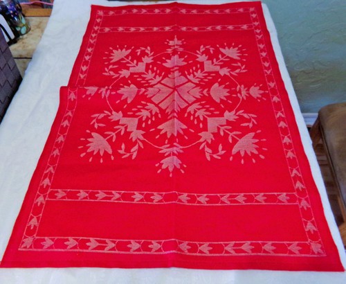 Ekelund Sweden Red Floral Star Woven Table Runner Hand Towel Unused 21 x 30"