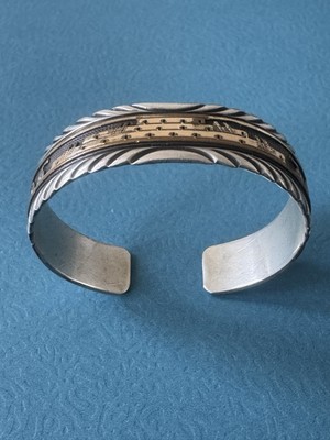 Antique Navajo Mark Yazzie .925 Sterling Silver 1/20 12k GF Cuff Bracelet 31.9gr