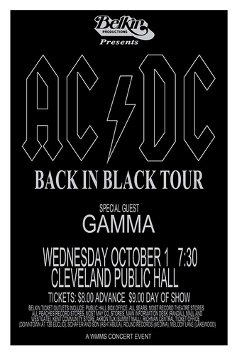 1980 AC/DC CONCERT POSTER WALL ART PRINT ACDC BACK IN BLACK SIZE 11X17 INCHES