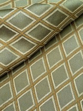 VTG MCM Geometric Brocade Upholstery Fabric Sage Green Gold Diamond Woven 7.25Yd