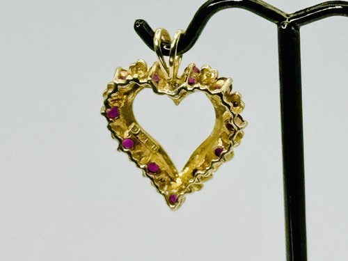 10K Gold Heart Pendant w/ Ruby & Diamond Accents “THL 10K” (Samuel Aaron) - Picture 3 of 9
