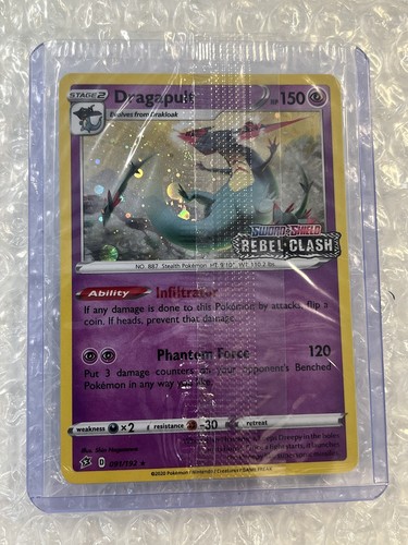 Pokémon Karte Dragapult 091/192 Swsh02: Rebel Clash Holo ** MINT & SEALED RARE ** - Bild 2 von 7