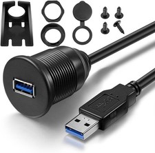 USB 3.0 Male to Female AUX Flush Mount Extension Cable for Car Truck black 