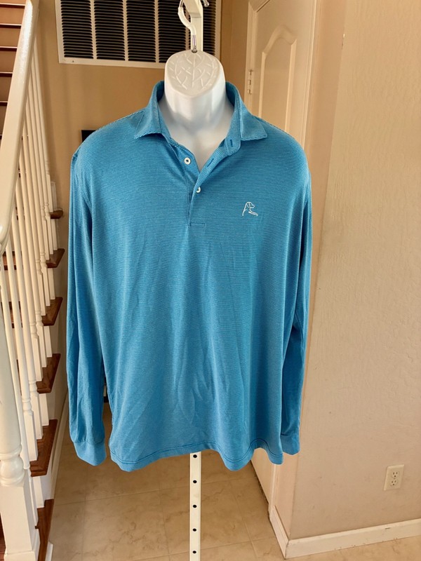 Rhoback Golf Blue Striped Polo Long Sleeve Stretch Golf Performance Pullover L