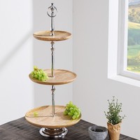 Dekorative Etagere Pure Nature 68Cm Silber Mangoholz Handmade Drei Etagen