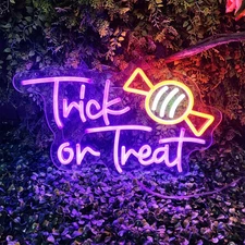 Halloween LED Neon Sign - "Trick or Treat" Wall Decor for Festive Glow