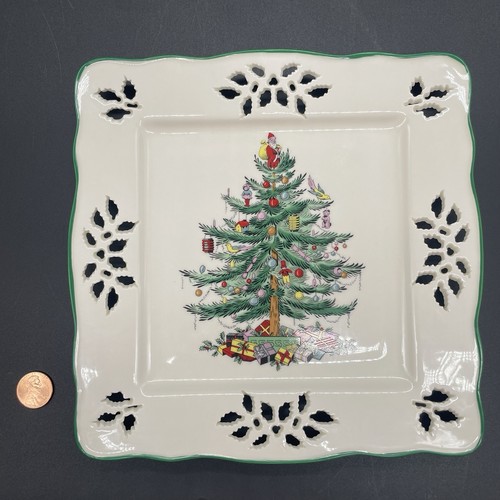 Spode Christmas Tree Pierced Square Dish Plate Tray Holiday 8” - Picture 4 of 17
