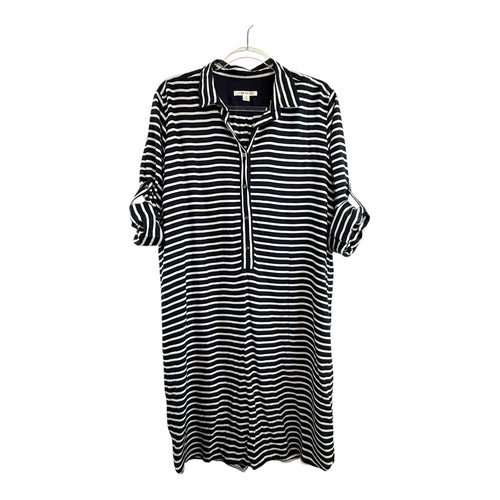 Trenery Size 16 XL Navy White Stripe Modal Collared Shirt Dress - Picture 2 of 12