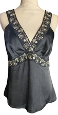 Ann Taylor Black Sleeveless V-neck Embroidered Gold Sequin Cami Top Women's 4