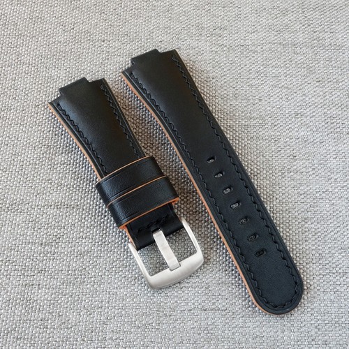 Leather watch strap Black & orange, for Oris Aquis handmade watchband - Picture 6 of 8