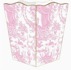 MARYE-KELLEY, 12" CLASSIC FRENCH PINK TOILE  WOODEN WASTEPAPER BASKET, NEW