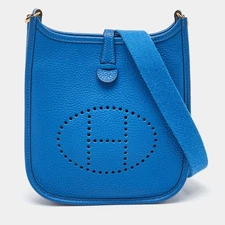 Hermes Bleu France Taurillon Clemence Leather Evelyne TPM Bag