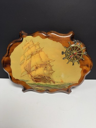 Decorative Wooden Sailing Ship Wall Hanger Clock Untested - Picture 1 of 6