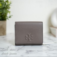 Tory Burch Thea Pebbled Leather Tri-Fold Compact Wallet 169967 in Wild Mushroom