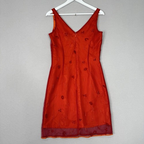 Vintage Express Womens Dress 7/8 Red Babydoll Embellished Y2K Asian Inspired - Picture 8 of 11