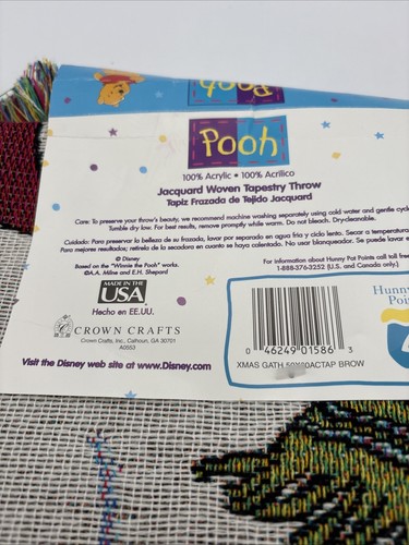 Vintage Disney Winnie the Pooh Knit Throw Tapestry Fringe 50x60 Acrylic NWT - Picture 6 of 6