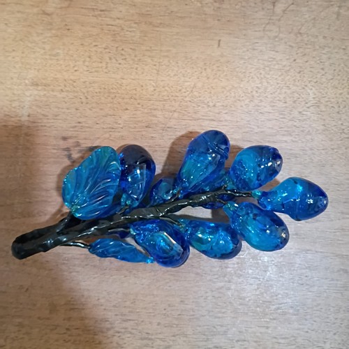 Vintage Blue Art Glass Grape Clusters  Blown MCM  Murano Style 4 Grape Clusters - Picture 16 of 21