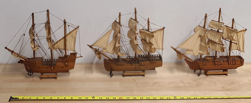 Lote de 3 modelos de madera vintage de barco pirata detalles intrincados 12"" de alto y 12"" de largo. Foto 2 de 4