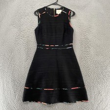 Kate Spade New York Tweed Dress Womens 4 Black Fit Flare Floral Blossom Trim